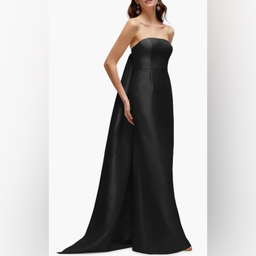 NWOT Alfred Sung Satin Twill Column Strapless Gown with removable train size 14